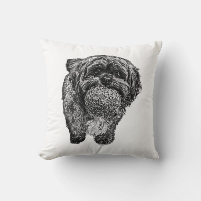 Shih Tzu avec Balle | Coussin de Lancer d'Art de C (Recto)