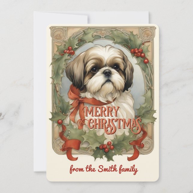Shih Tzu Chien Vintage Carte de Noël (Devant)