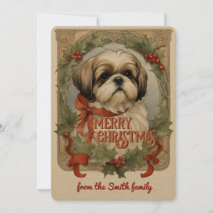 Shih Tzu Chien Vintage Carte de Noël