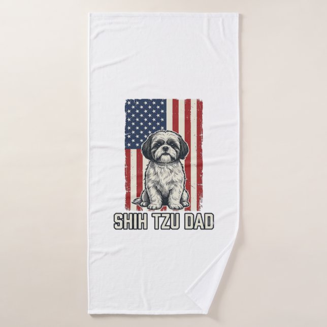 Shih Tzu Dad Patriotic Flag Vintage Dog Shirt_1 (Serviette de bain)