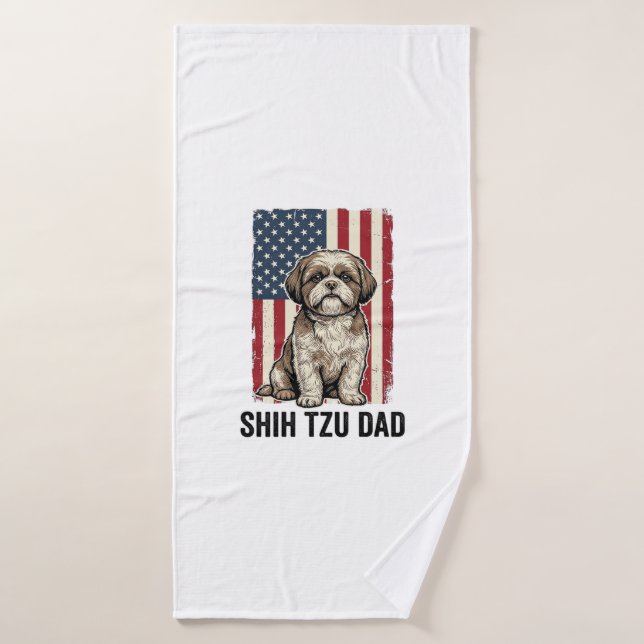 Shih Tzu Dad Patriotic Vintage Dog Shirt Design_1 (Serviette de bain)