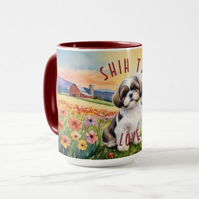 Shih Tzu Flower Field Combo Mug (Devant gauche)