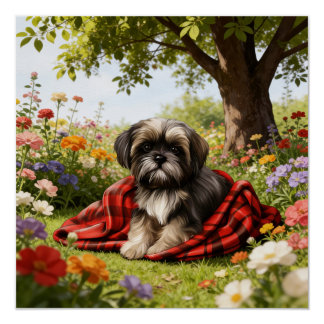 Shih Tzu in the Garden Poster 
