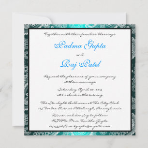 Shimmer Aqua et White Paisley Faire-part de mariag