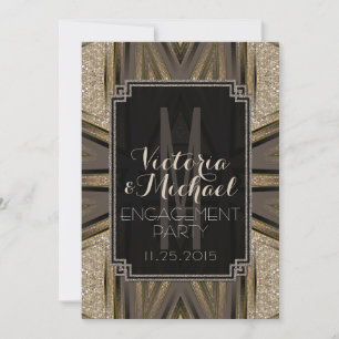 Shimmer Chic Art Déco Engagement Invitations