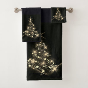 Shine d'or des étoiles sur l'arbre de Noël Dark