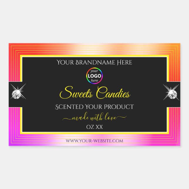 Shiny Colorful Rainbow Black Logo Étiquette produi (Devant)