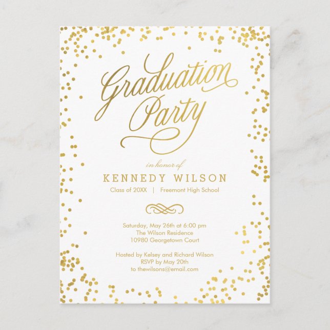 Shiny Confetti Graduation Invitation Carte Postale (Devant)
