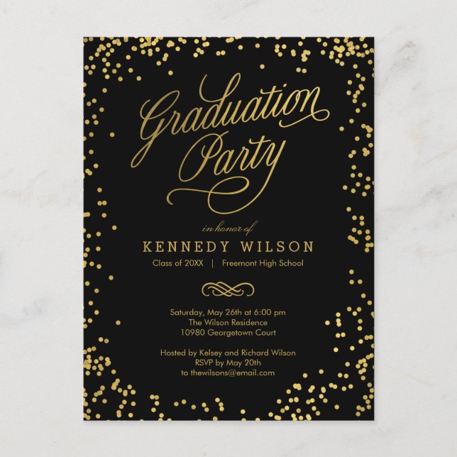 Shiny Confetti Graduation Invitation Carte Postale (Devant)