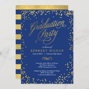 Shiny Confetti Graduation Party Invitation Bleu