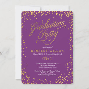 Shiny Confetti Graduation Party Invitation Plum