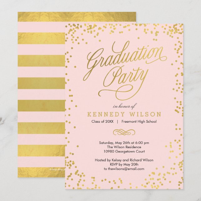 Shiny Confetti Graduation Party Invitation rose (Devant / Derrière)