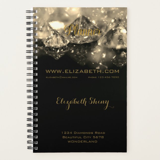 Shiny Festive Elegant Diamonds Black Sepia Planner (Devant)