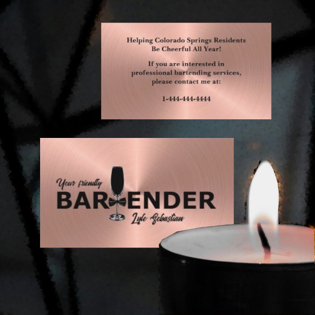 Shiny Rose Gold Event Bartender Carte de visite (Créateur téléchargé)
