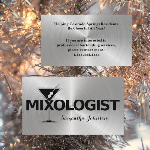 Shiny Silver & Black Event Bartender Carte de visi