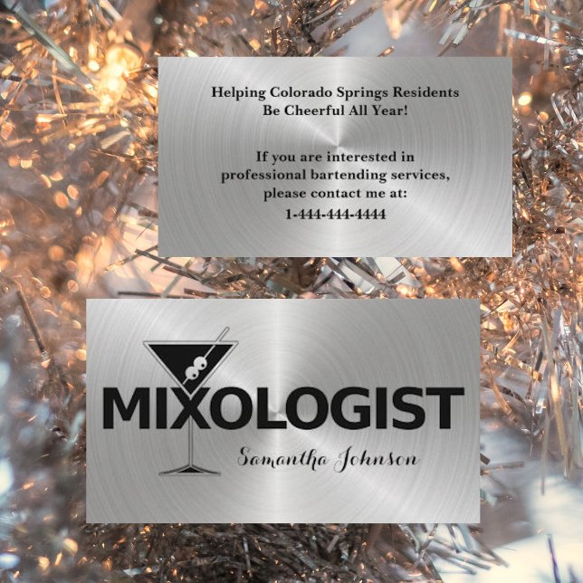 Shiny Silver & Black Event Bartender Carte de visi (Créateur téléchargé)