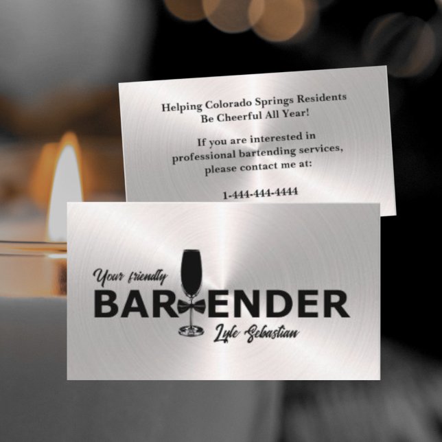 Shiny Silver Event Bartender Carte de visite (Créateur téléchargé)