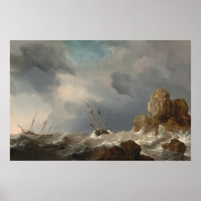 Ships, Gale - Willem van de Velde Poster d'Art (Devant)