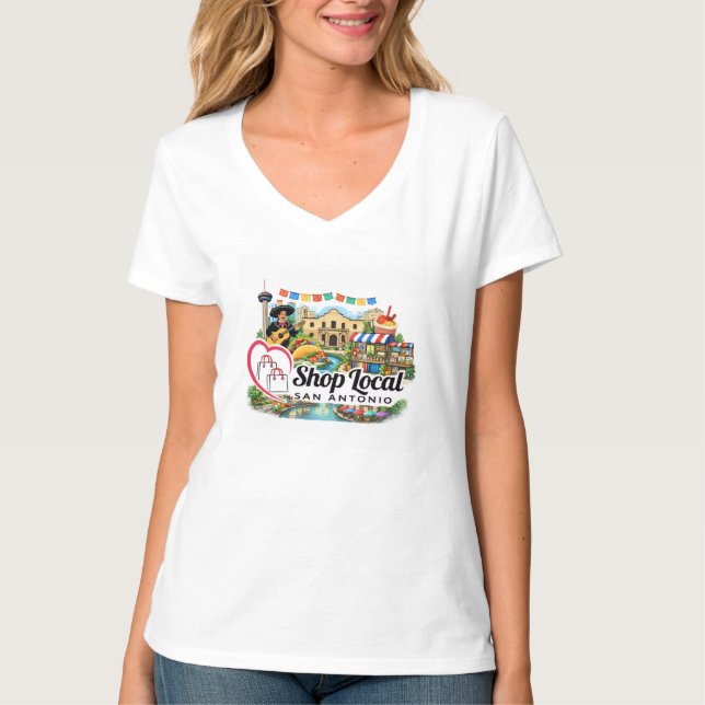 Shop Local San Antonio V-Neck T-Shirt (Devant)