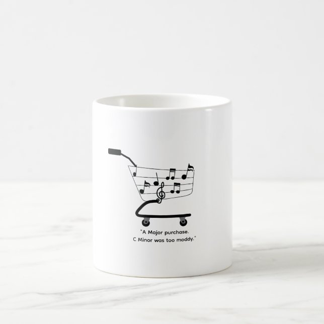 Shopping cart mug with musical notes, funny, humor (Centre)