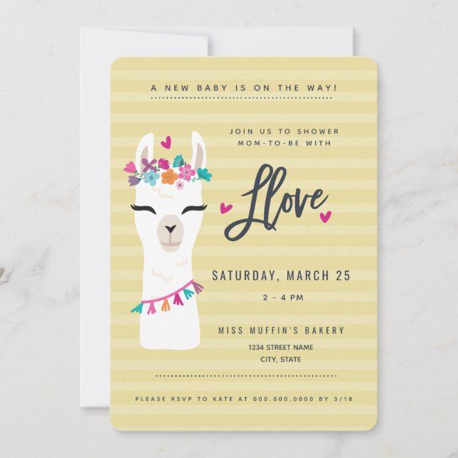 Showered in Llove // Lama baby shower Invitation (Devant)