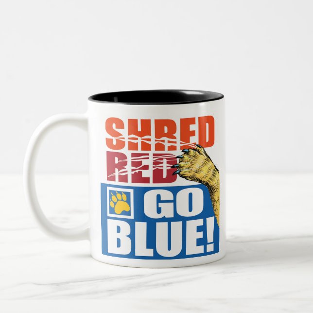 Shred Red Go Blue mug Prenez une gorgée et soutene (Gauche)