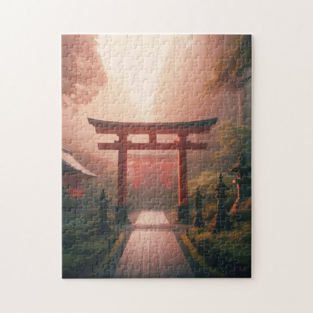 Shrine Path at Dawn – Tranquil Japan Puzzle (Vertical)