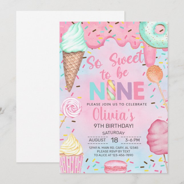 Si doux d'avoir 9 ans invitation d'anniversaire po (Devant / Derrière)