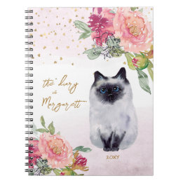 Siamese Cat Illustration Fleurs Girl Daily Journal