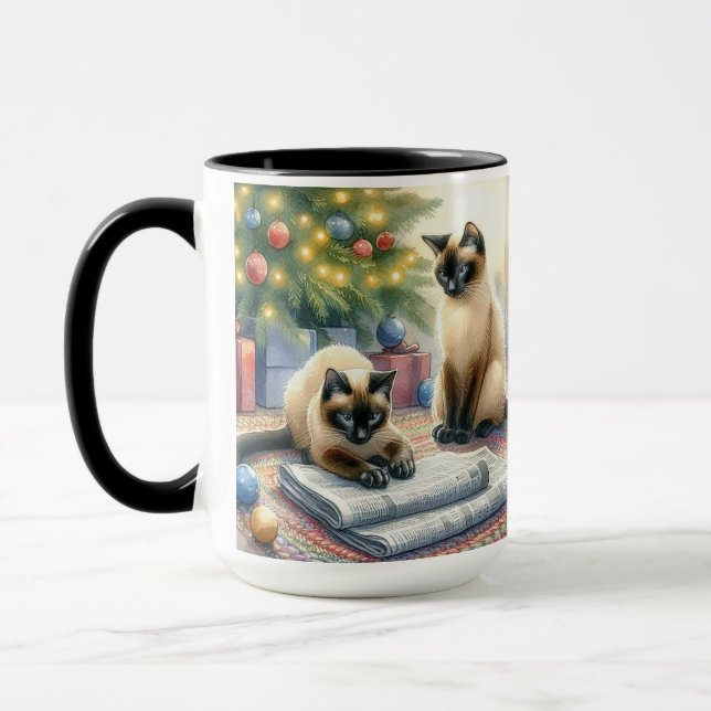 Siamese Cats Christmas Coffee Mug Cup (Gauche)
