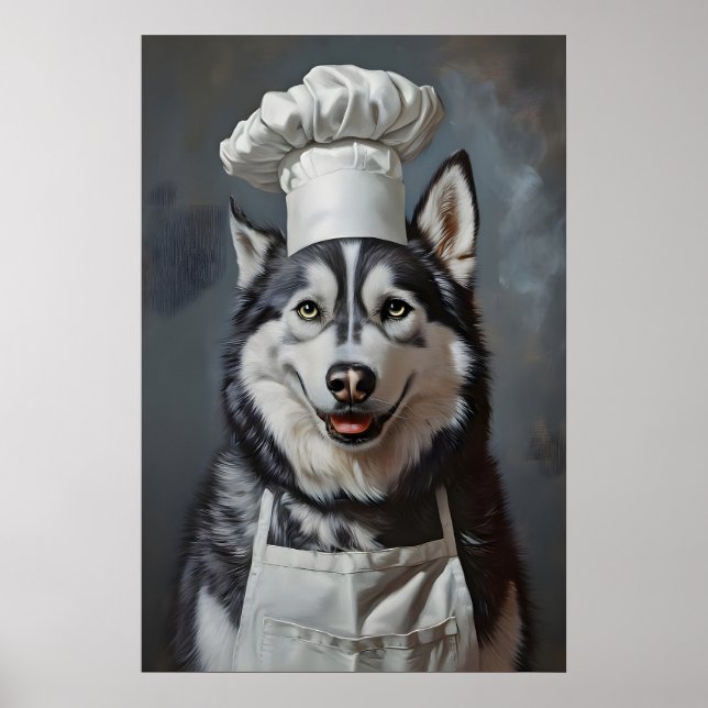 Siberian Husky In Chefs Hat Poster, Pet Poster (Devant)