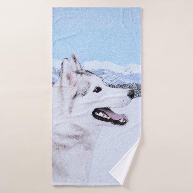Sibérie Husky (argent et blanc) Peinture Dog Art (Serviette de bain)