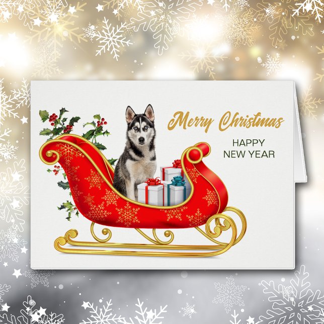 Sibérie Husky Dog Christmas Sleigh Carte de vacanc (Créateur téléchargé)