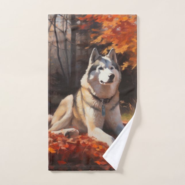 Sibérie Husky en automne Feuilles automne Inspire  (Serviette à main)