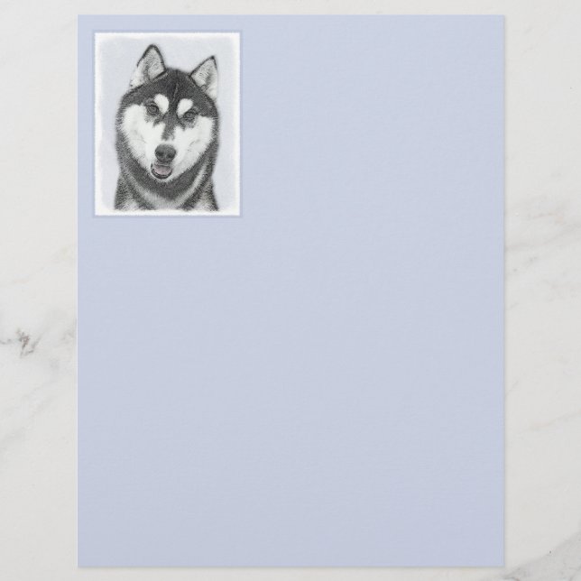 Sibérie Husky (noir et blanc) Peinture Chien Art (Devant)