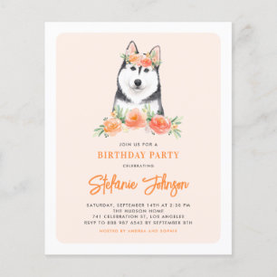 Sibérie Husky Pêche Florale Invitation d'anniversa