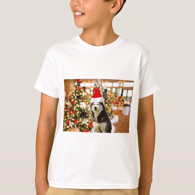 Sibérien Husky Christmas Tree Tshirt Tee - shirt (Devant)