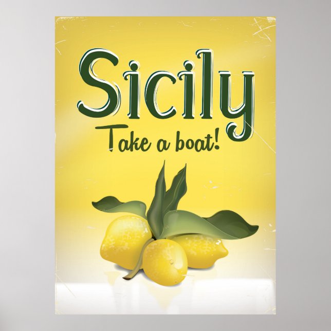 Sicile - Affiche de voyage vintage citron embarque (Devant)