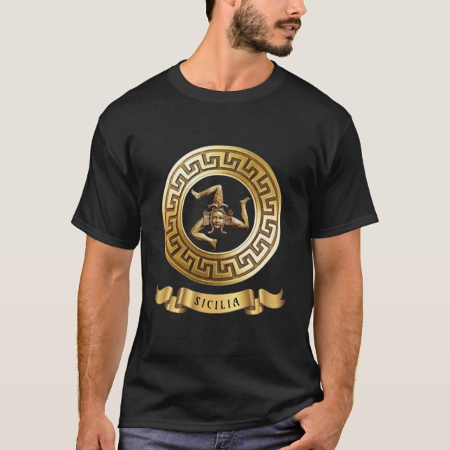 Sicilia (Symbole Trinacrie) T-Shirt Doré (Devant)