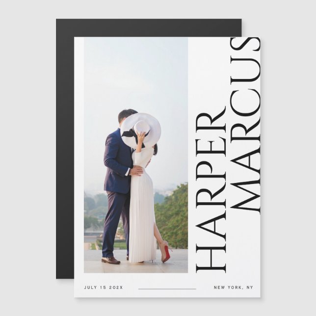 Side Names Modern Photo Enregistrer la date Magnet (Devant / Derrière)