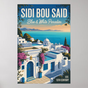 Sidi Bou Said Tunisie Art de Affiche de Voyage Rét