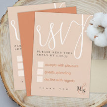 Sienna Beige Blanc Calligraphie Mariage Carte RSVP