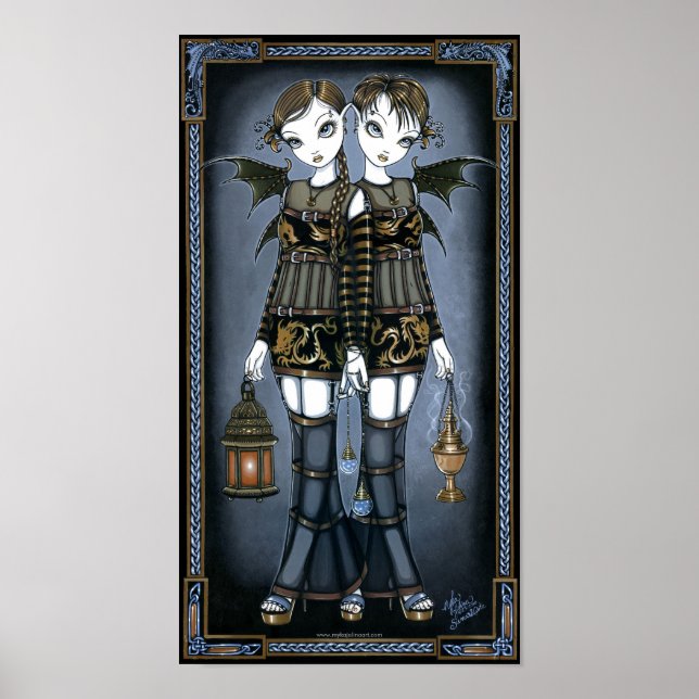 Sienna & Celeste Gothic Dragon Twins Fairy Poster (Devant)