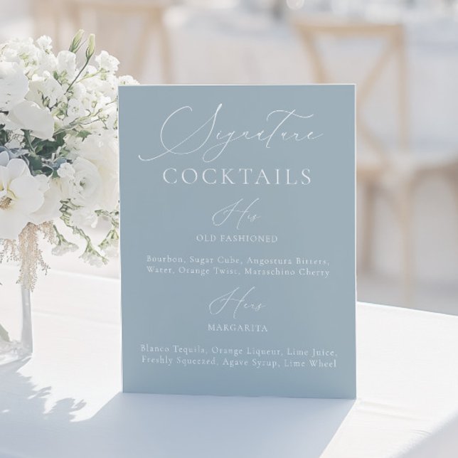 Signature Boire Dusty Blue & White Menu Mariage (Signature Drink Dusty Blue & White Wedding Menu)