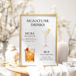 Signature Boissons Mariage Cocktail Menu Poster<br><div class="desc">Customisez ce menu de cocktails mariages et il sera sûr d'impressionner!</div>