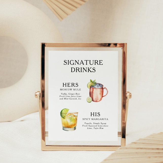 Signature Boissons Mariage Cocktail Menu Poster (Créateur téléchargé)