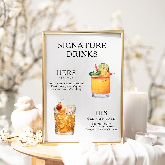 Signature Boissons Mariage Cocktail Menu Poster (Créateur téléchargé)