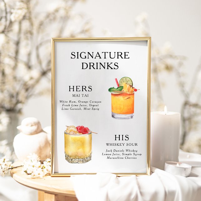 Signature Boissons Mariage Cocktail Menu Poster (Créateur téléchargé)