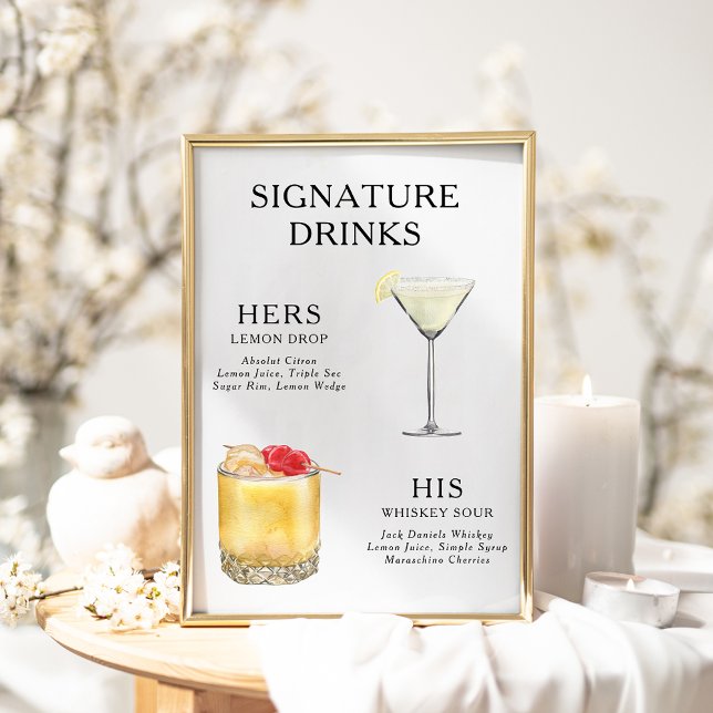 Signature Boissons Mariage Cocktail Menu Poster (Créateur téléchargé)