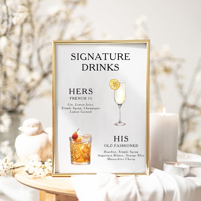 Signature Boissons Mariage Cocktail Menu Poster (Créateur téléchargé)